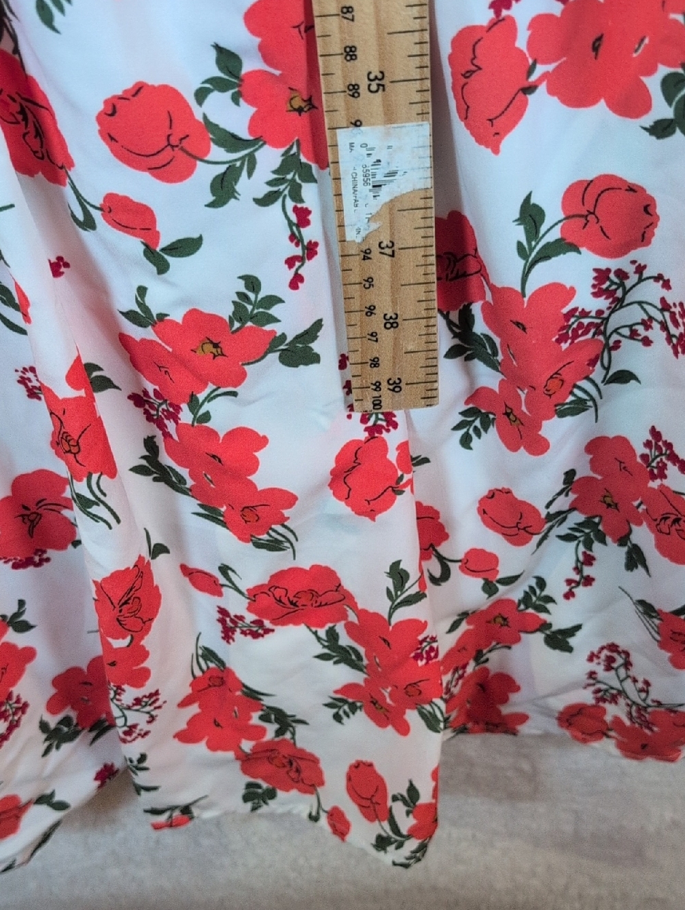 White Floral Fit-&-Flare Dress with Red Rose Print - Picture 3 of 6